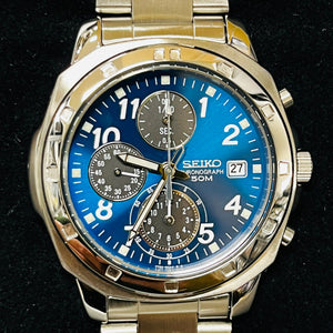 SEIKO blue dial CHRONOGRAPH 7T92-0CA0 Quartz date Men's Watch 36.3mm