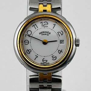 HERMES Profile 311133 Quartz Date White Dial Ladies Watch 26.3mm