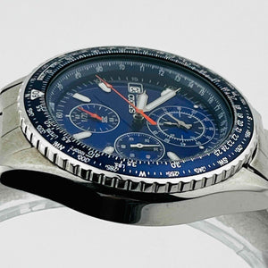 SEIKO 7T92-0CF0 Chronograph Quartz Blue Dial Date Men's Watch 39.5mm