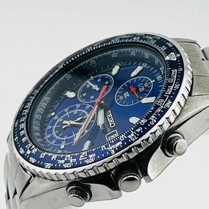 SEIKO 7T92-0CF0 Chronograph Quartz Blue Dial Date Men's Watch 39.5mm