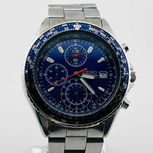 SEIKO 7T92-0CF0 Chronograph Quartz Blue Dial Date Men's Watch 39.5mm