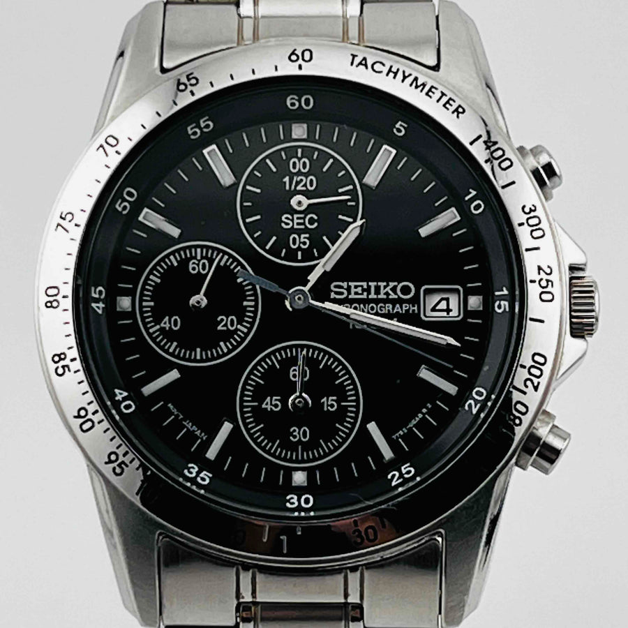 SEIKO 7T92 0DW0 Chronograph Quartz Black Dial 37.9mm Excellent conditi KUM S WATCH