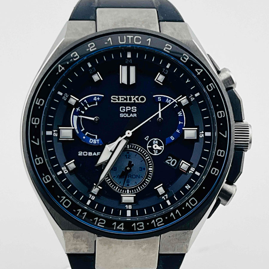 SEIKO Astron 8X53-0BB002 SBXB167 GPS Solar analog black rubber navy dial, 45.3mm