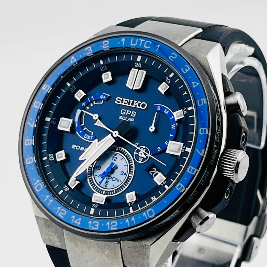 SEIKO Astron 8X53-0BB002 SBXB167 GPS Solar analog black rubber navy dial, 45.3mm