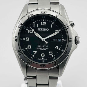 SEIKO KINETIC 5M63-0B20 Automatic black dial day date 36.3mm