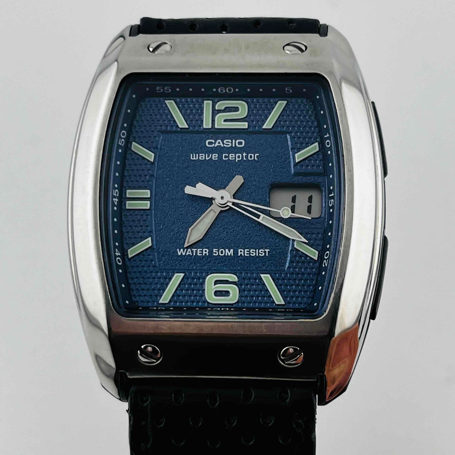 CASIO WAVE CEPTOR WVQ-202HE QUARTZ Blue dial Belt clasp broken 37.5mm