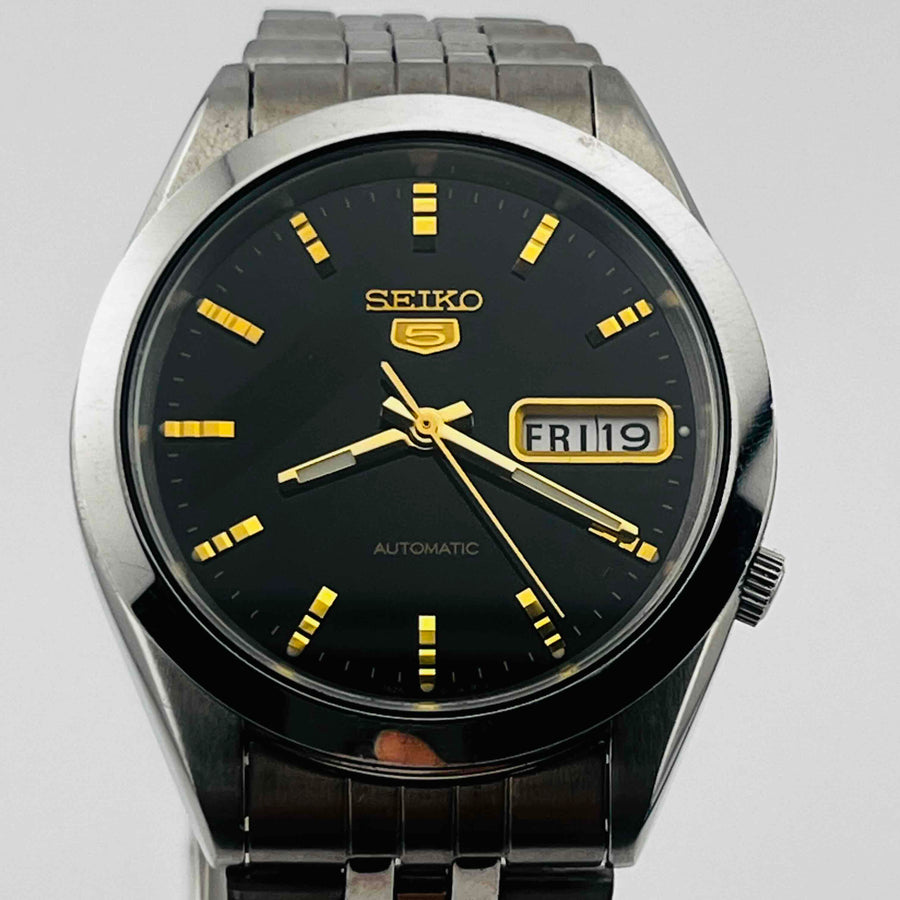 SEIKO 7S26-Q0X0 Seiko 5 Automatic Day Date Back Skeleton Round Black Dial 34.6mm