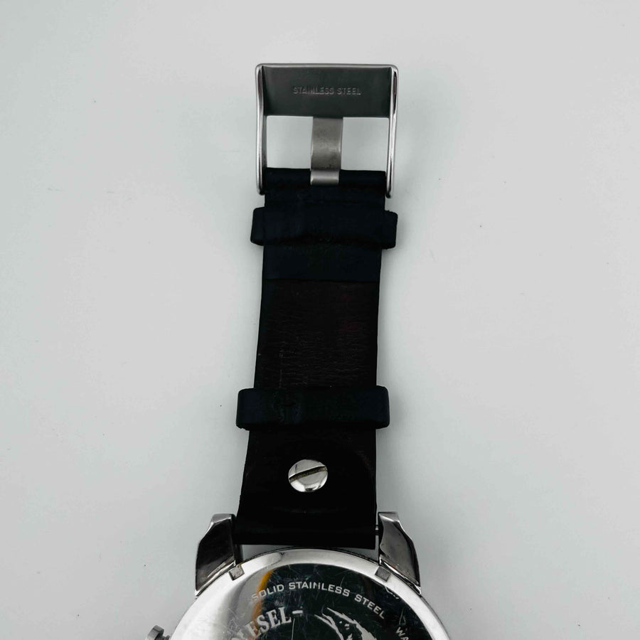 DIESEL LITTLE DADDY DZ-7256 Men's Watch Leather Black 51.3mm Windshield scratches