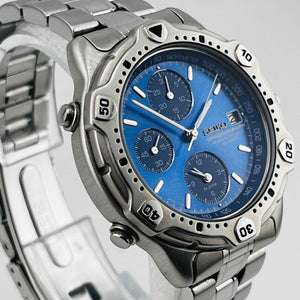 SEIKO 7T32-6E40 Quartz chronograph blue dial men's watch 36.8mm
