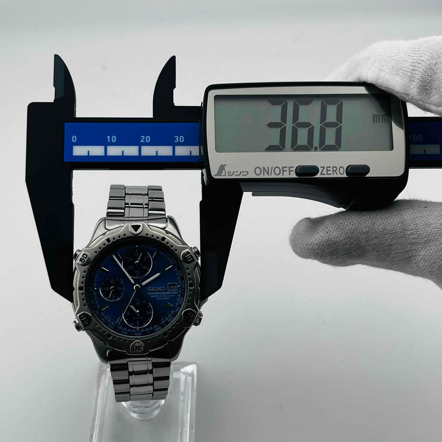 SEIKO 7T32-6E40 Quartz chronograph blue dial men's watch 36.8mm