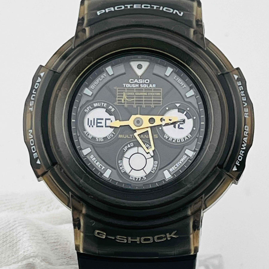 CASIO  G-SHOCK AMG-525D tough Solar Skeleton Black There is some dirt on the belt 47.3