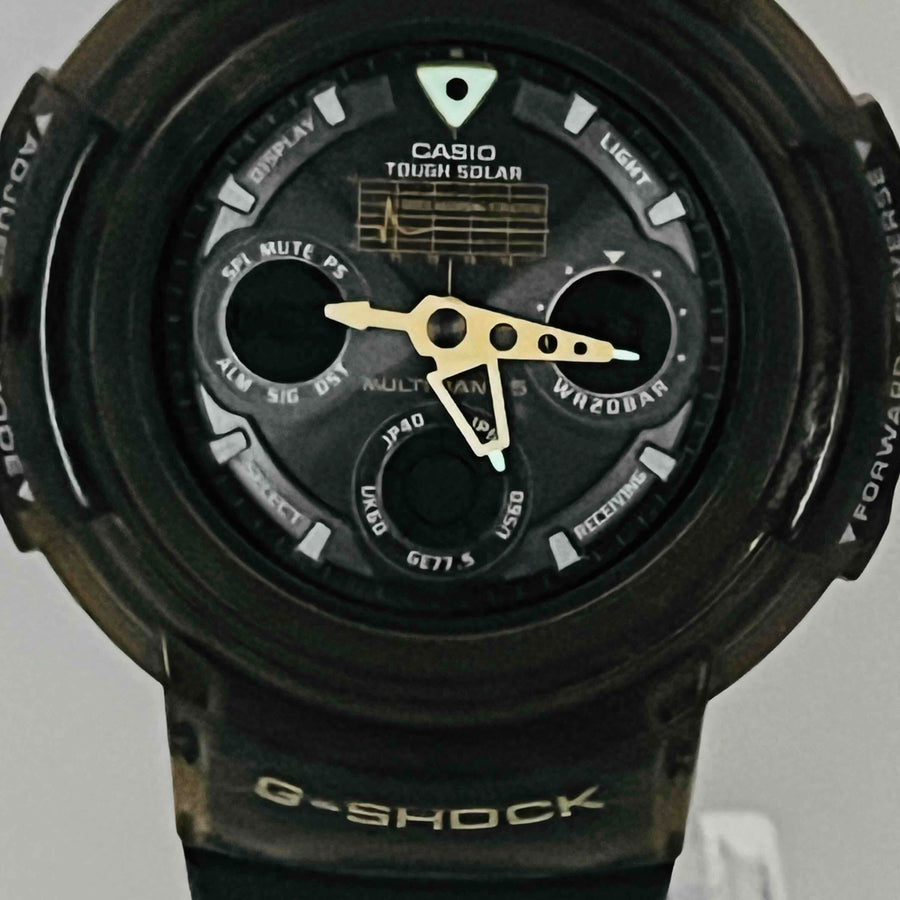 CASIO  G-SHOCK AMG-525D tough Solar Skeleton Black There is some dirt on the belt 47.3