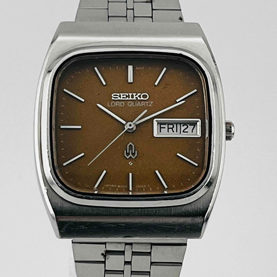 SEIKO 8243-5000 Lord Quartz Day Date QZ Brown Dial Men's Watch 32.9mm