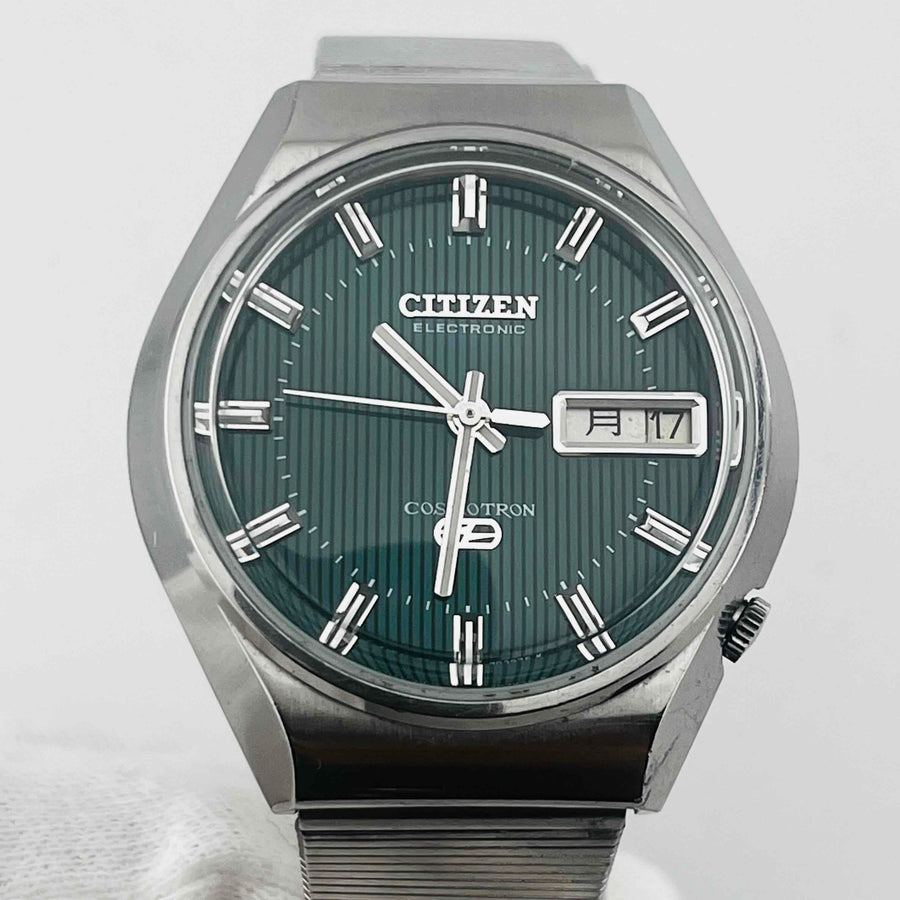 CITIZEN COSMOTRON 4-791061K  Electromagnetic Temp Day Date Green Dial 33.1mm