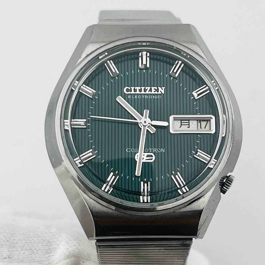 CITIZEN COSMOTRON 4-791061K  Electromagnetic Temp Day Date Green Dial 33.1mm