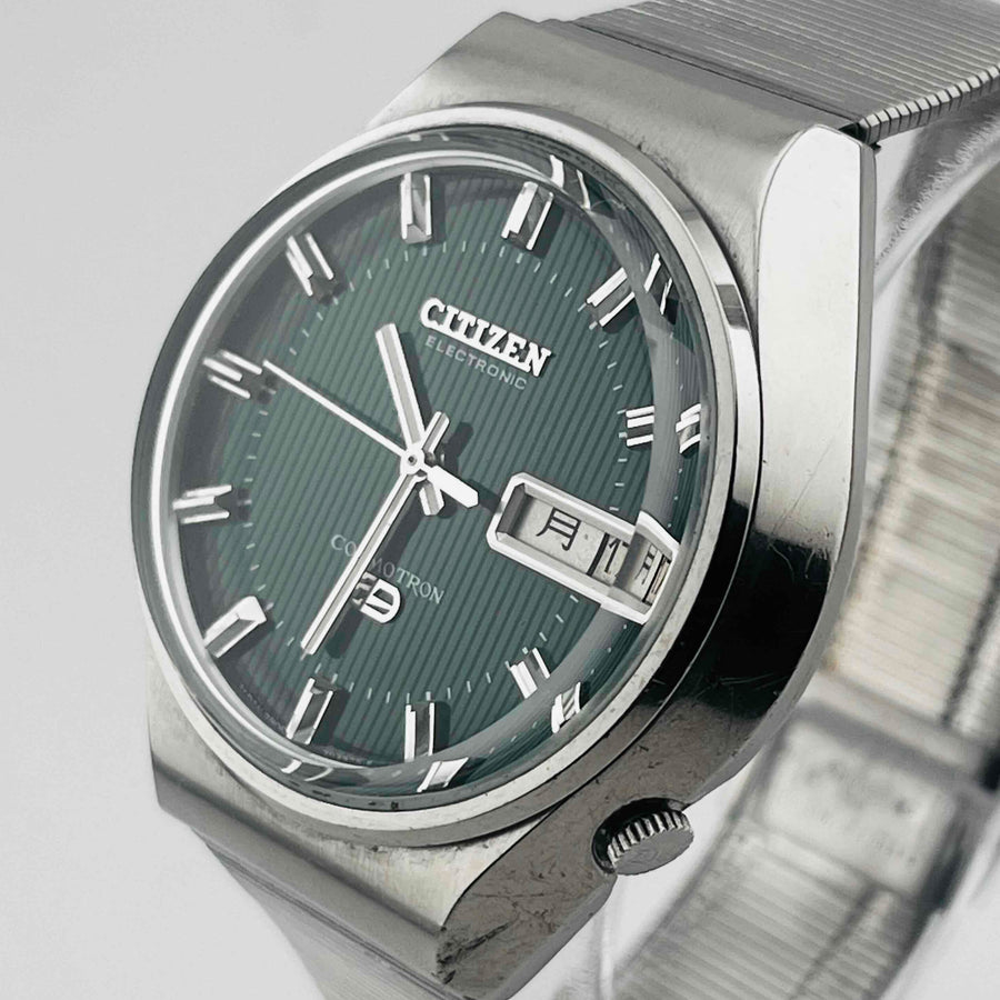 CITIZEN COSMOTRON 4-791061K  Electromagnetic Temp Day Date Green Dial 33.1mm