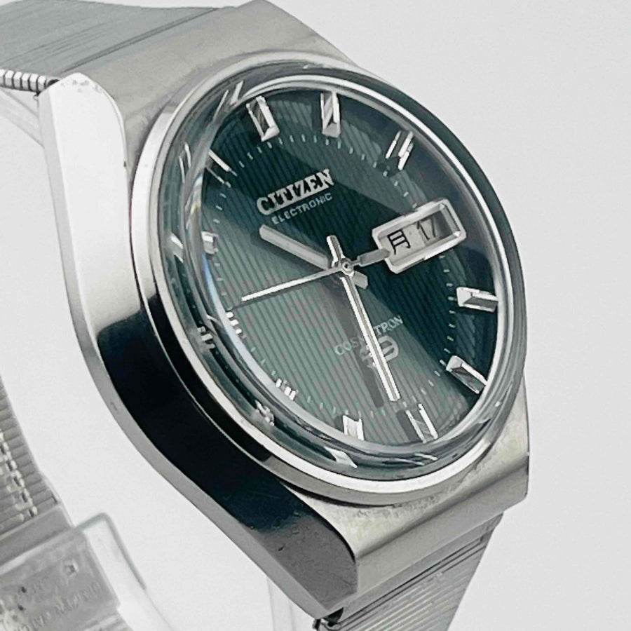 CITIZEN COSMOTRON 4-791061K  Electromagnetic Temp Day Date Green Dial 33.1mm