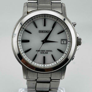 SEIKO 7B52-0AF0 Stainless steel GP solar radio white dial men's watch 35.0mm