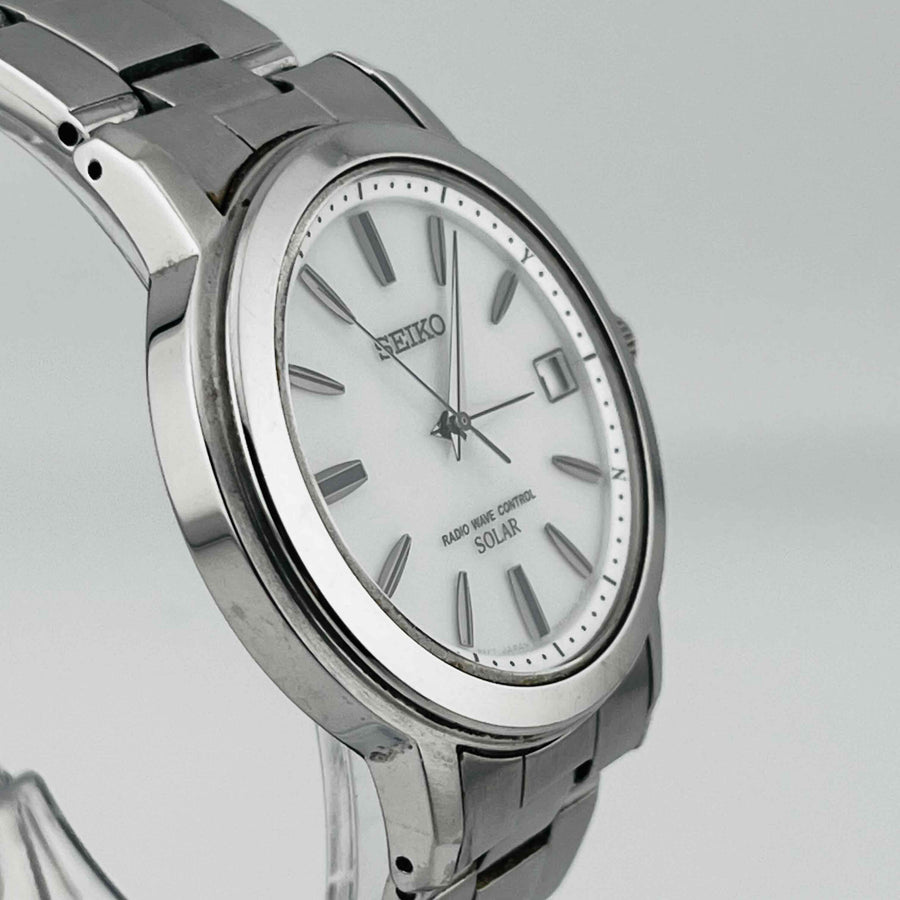 SEIKO 7B52-0AF0 Stainless steel GP solar radio white dial men's watch 35.0mm