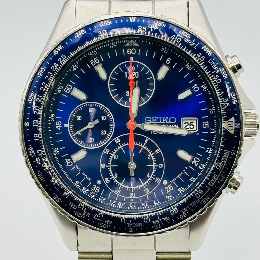 SEIKO 7T92-0CF0 CHRONOGRAPH Quartz Round Analog Blue Dial 39.8mm