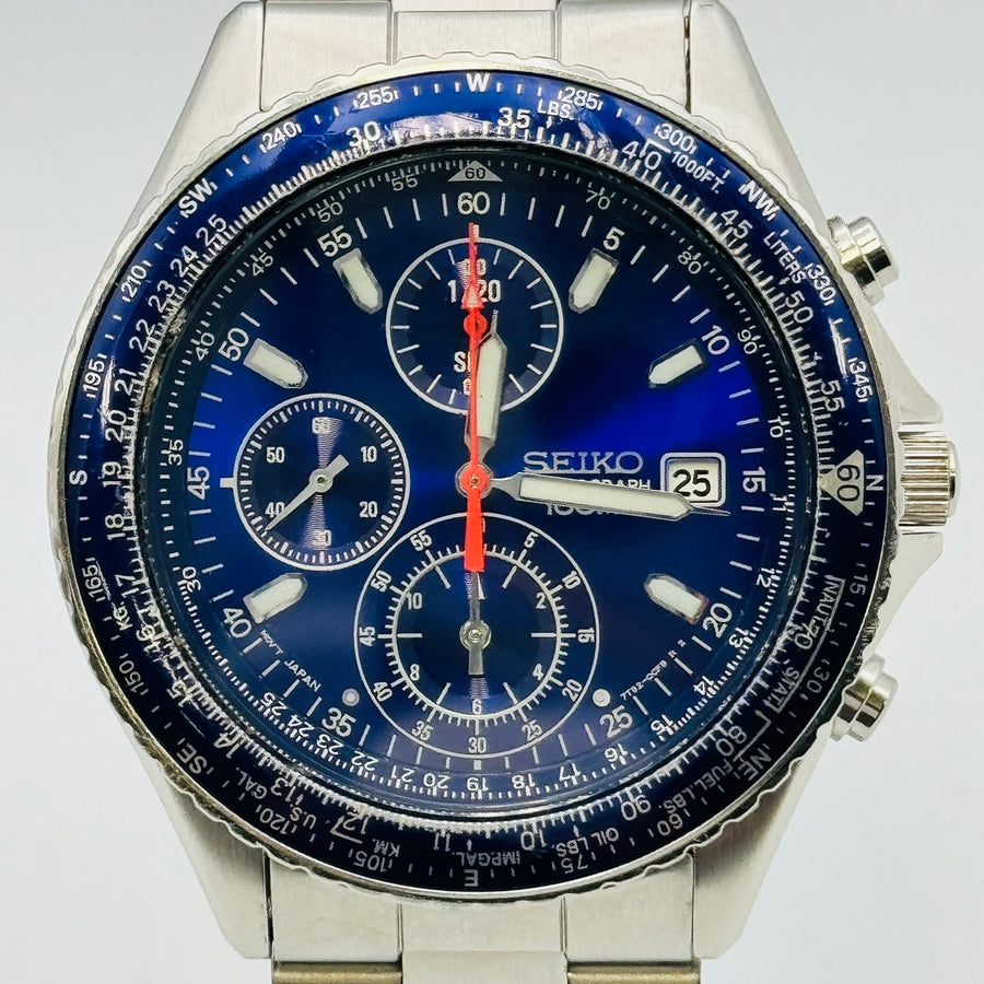 SEIKO 7T92-0CF0 CHRONOGRAPH Quartz Round Analog Blue Dial 39.8mm