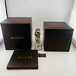 GUCCI 125.5 YA125507 Quartz Silver Brown Dial Analog Women's Watch 23.7mm