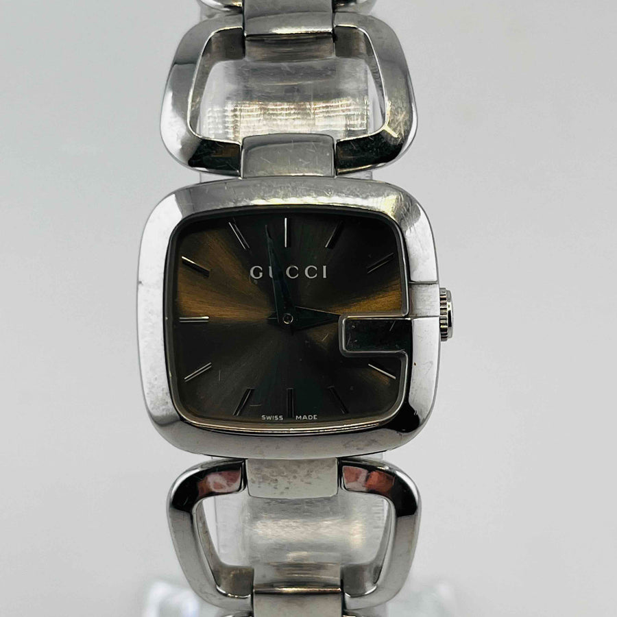 GUCCI 125.5 YA125507 Quartz Silver Brown Dial Analog Women's Watch 23.7mm