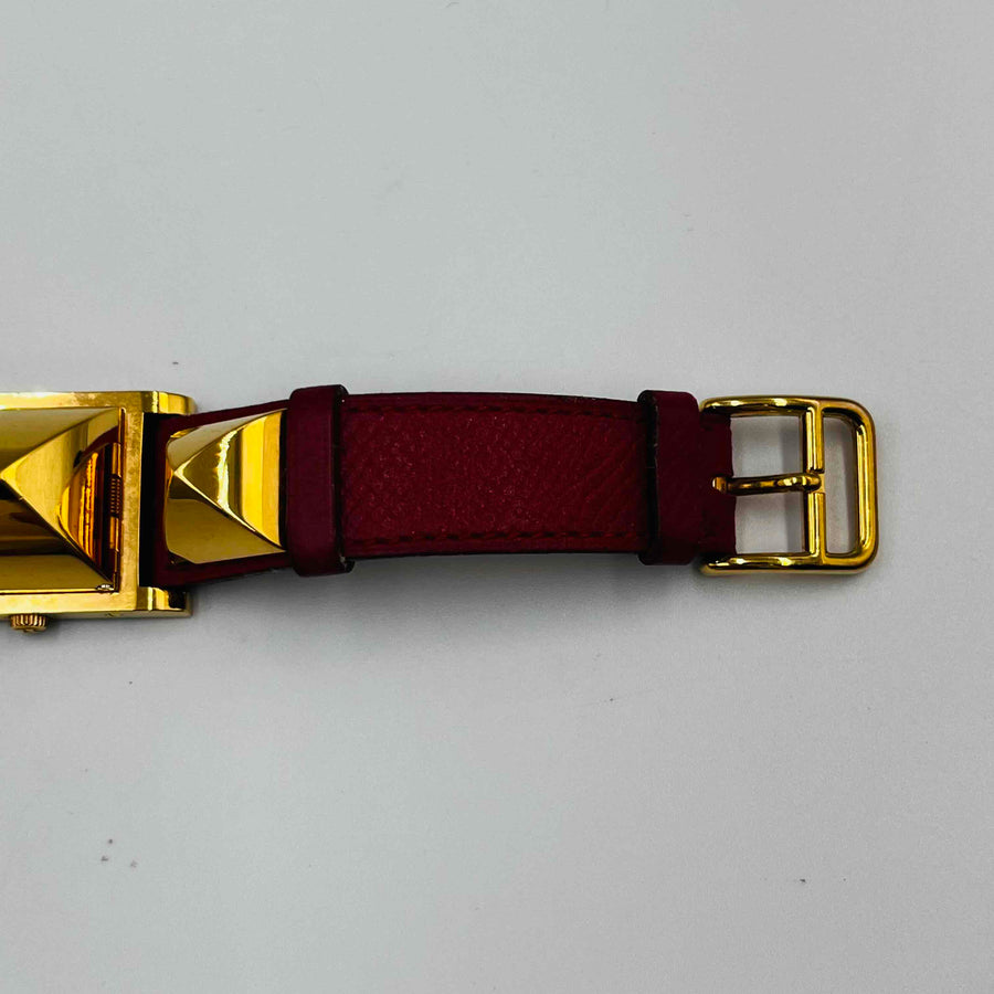 HERMES Medor ME1 201 quartz 〇Y Belt Studs Watch Red Belt 22.9mm