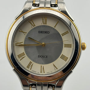 SEIKO DOLCE V181-0AC0 Solar White shell dial Men's Watches Silver Gold 33.5mm