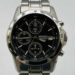 SEIKO 7T92-0DW0 Chronograph Black Dial Date Analog Quartz Men's Wristwatch 37.5mm