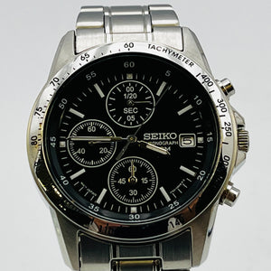 SEIKO 7T92-0DW0 Chronograph Black Dial Date Analog Quartz Men's Wristwatch 37.5mm