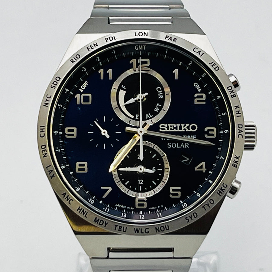 【美品】⭐️SEIKO/セイコー 腕時計 V195-0AE0 ソーラー Seiko World Time V195-0AE0 Solar Men's Watch 41.0mm near