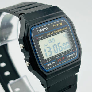 CASIO F-91W Quartz Auto calendar LED Light Waterproof for everyday use 32.5mm