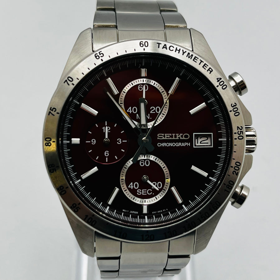 SEIKO Chronograph 8T67-00C0 Quartz Red Dial Men's Watch 39.6mm