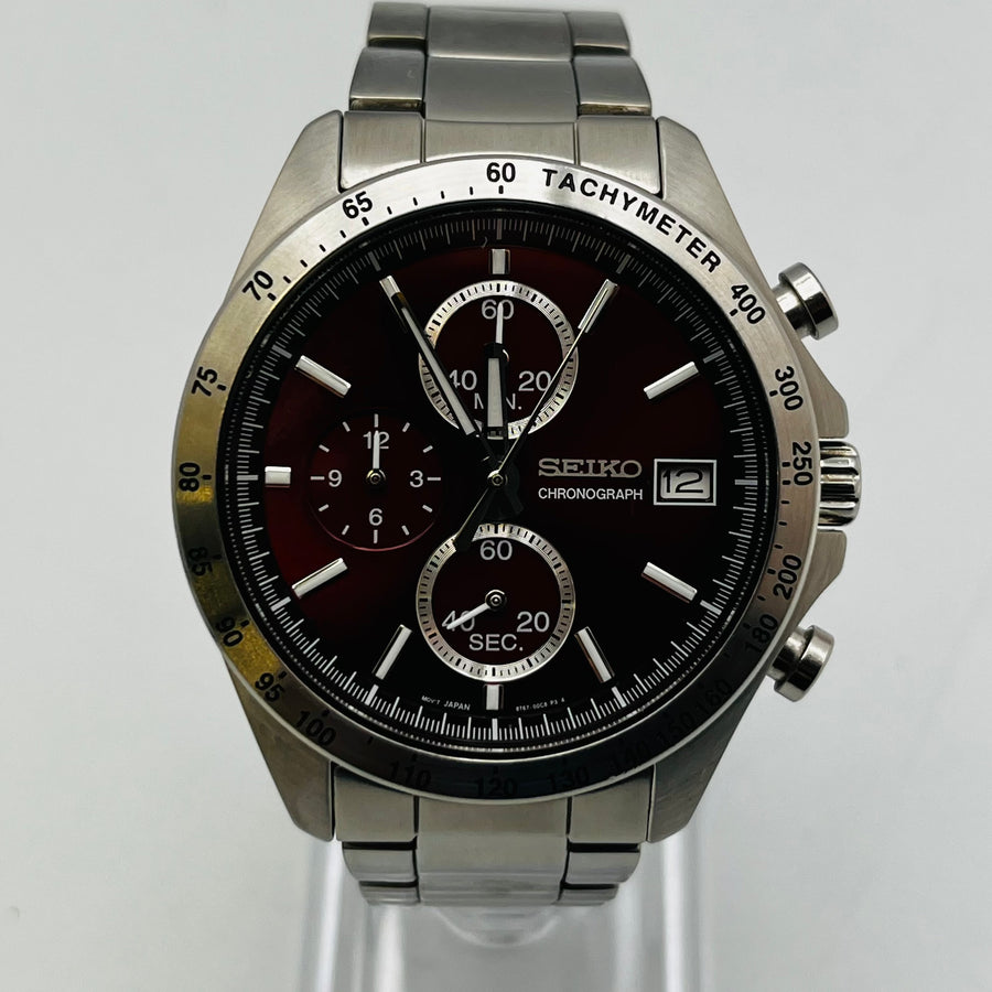 SEIKO Chronograph 8T67-00C0 Quartz Red Dial Men's Watch 39.6mm