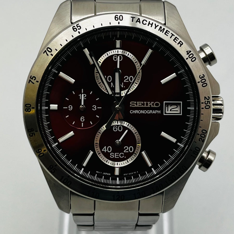 SEIKO Chronograph 8T67-00C0 Quartz Red Dial Men's Watch 39.6mm