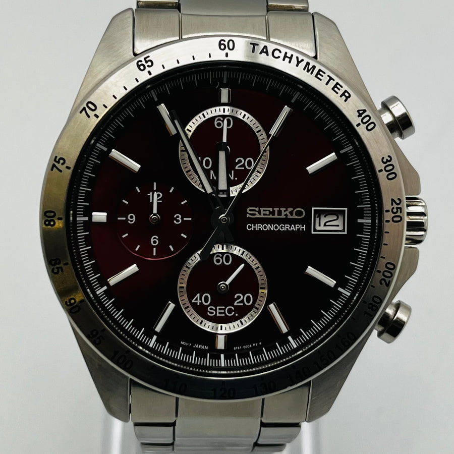 SEIKO Chronograph 8T67-00C0 Quartz Red Dial Men's Watch 39.6mm