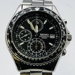 SEIKO 7T92-0CF0 Pilot Chronograph quartz 100M Black Dial Date Men's Watch 39.8mm