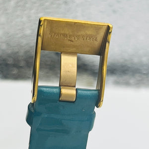 DIESEL Ladies Analog Quartz DZ-5378 Gold Dial Patent Leather Belt Blue 23.9mm