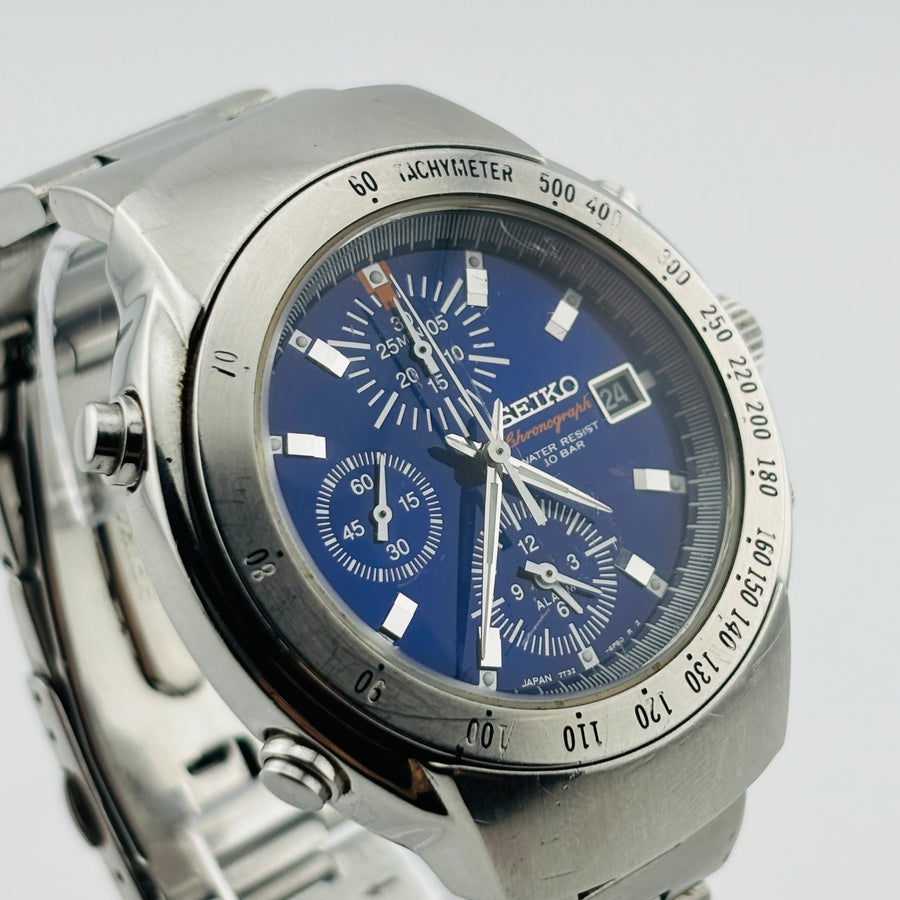 SEIKO 7T32-6L70 Quartz Chronograph Windshield has scratches Blue Dial 37.0mm