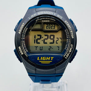 Casio sports gear LAP MEMORY 60 W-734J-2AJF blue with windshield scratches 38.5m