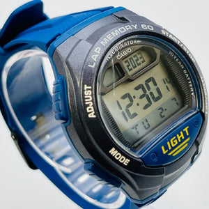 Casio sports gear LAP MEMORY 60 W-734J-2AJF blue with windshield scratches 38.5m