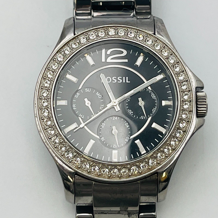 Fossil Riley Chrome Ceramic women's watch CE1067 Day and date Quartz 38.1mm 13cm