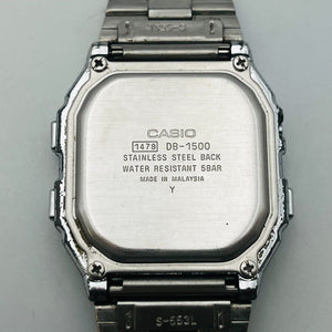 Casio data bank 150 DB-1500 digital quartz square dial stainless band 36.0mm