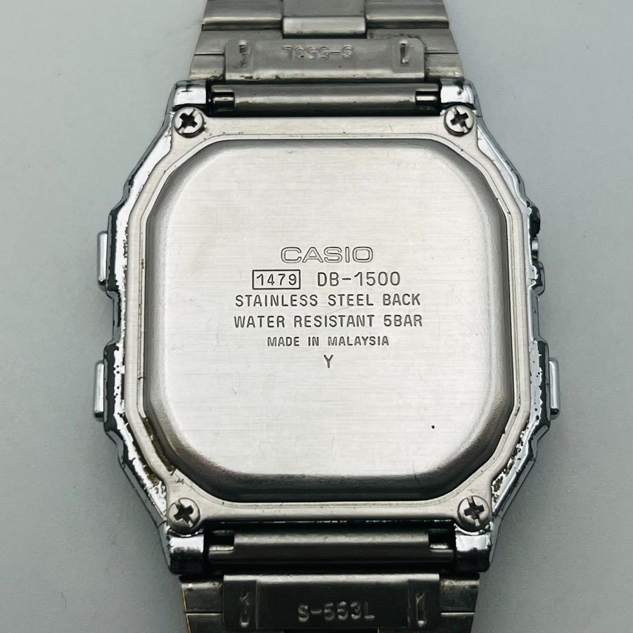 Casio data bank 150 DB-1500 digital quartz square dial stainless band 36.0mm