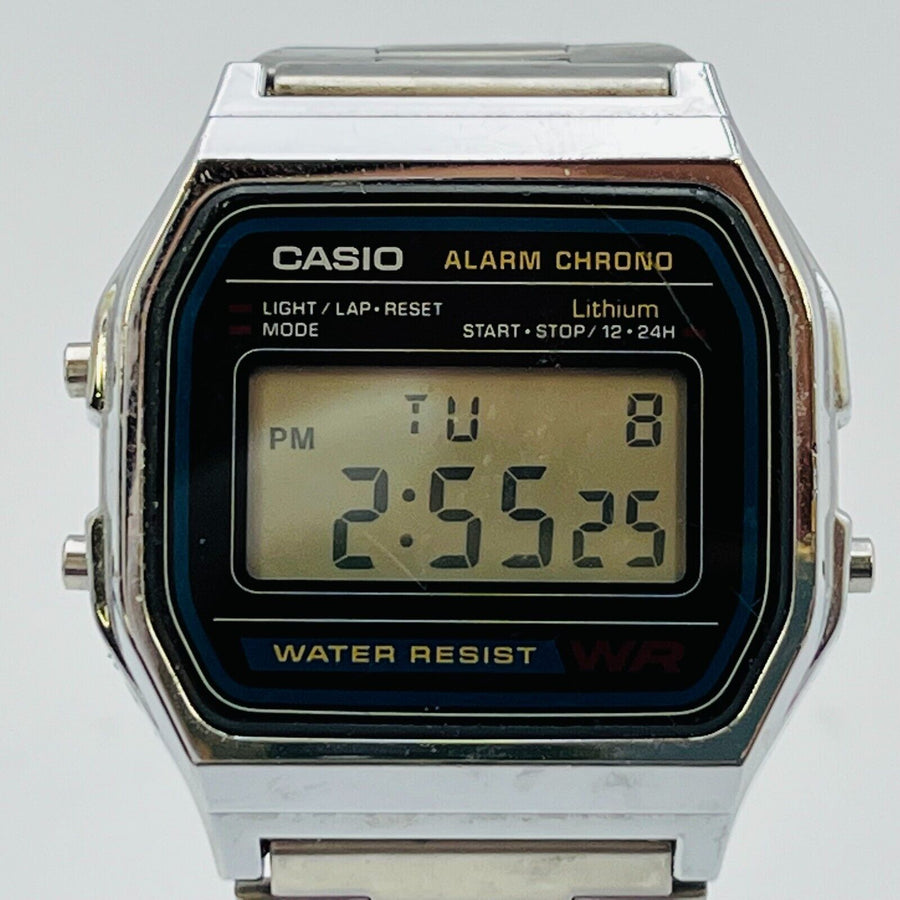 CASIO Quartz Watch Digital BLK SLV A158W 35.8mm Operation has been confirmed