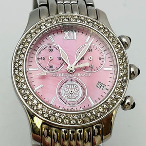 ALPREDO VERSACE V415H chronograph date pink shell quartz women's with stone 32.0